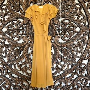 RACHEL PARCELL- Upper East Side Dress - Size Small - Wrap Dress - Mustard Yellow